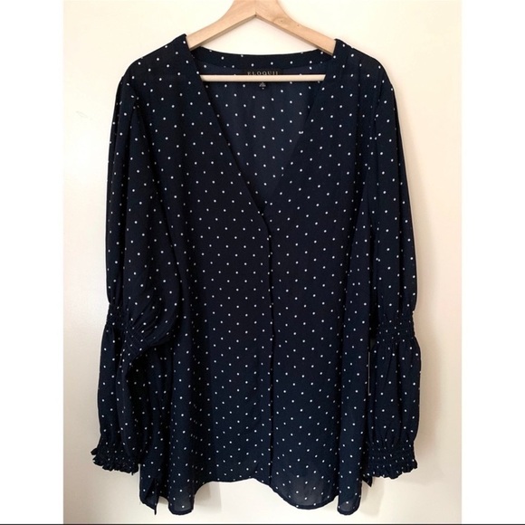 ELOQUII Blue With Tiny White Dots Long Sleeve Blouse. Size 18. D8/A1879 - Picture 2 of 6